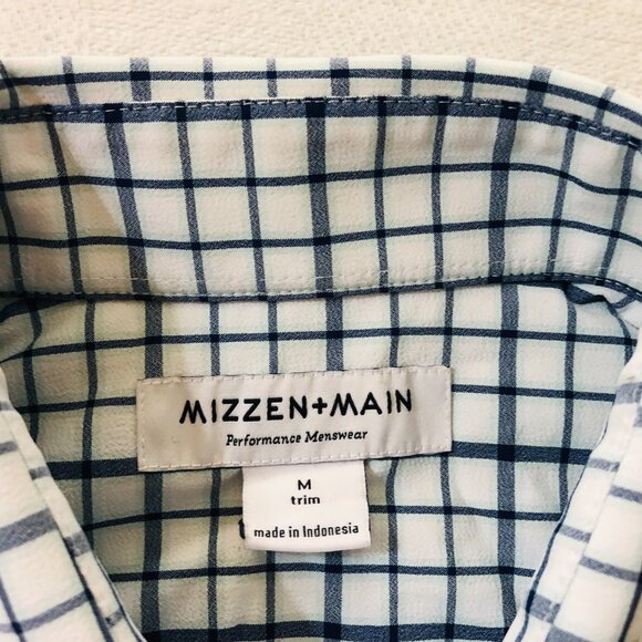 Mizzen Main Men's Size Medium Trim Fit Blue Plaid Button Up Long Sleeve Shirt - Picture 2 of 4